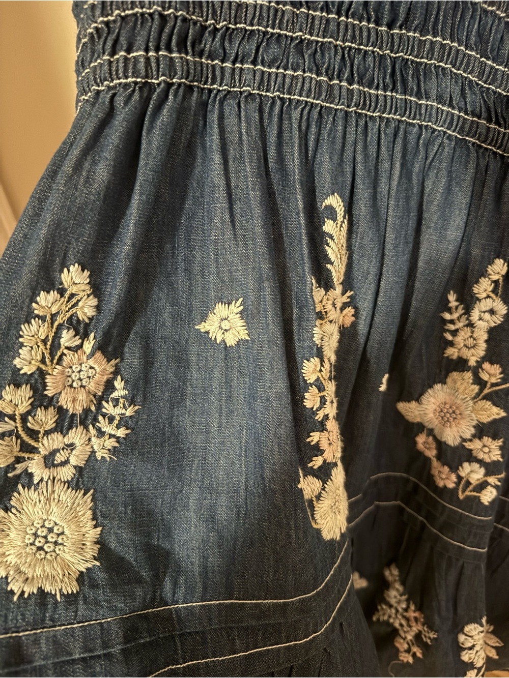 Anthropologie Indigo Blue Embroidered Denim Mini Dress. New with tags. - Picture 5 of 13
